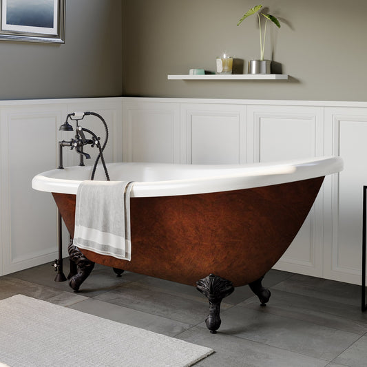 Hand Painted Copper Bronze XL Acrylic Double Slipper Clawfoot Tub