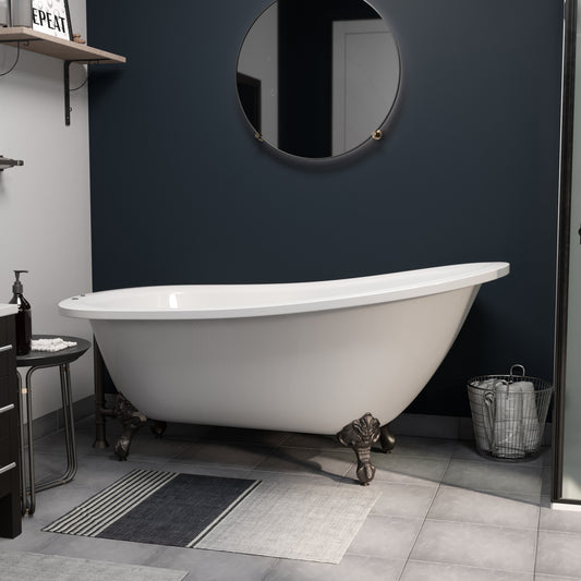 Extra wide Acrylic Clawfoot Slipper tub with Faucet Holes and Oil Rubbed Bronze Feet