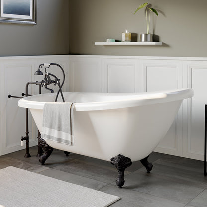Acrylic Clawfoot Slipper Soaking Tub with Continuous Rim and Polished Oil Rubbed Bronze Plumbing Package