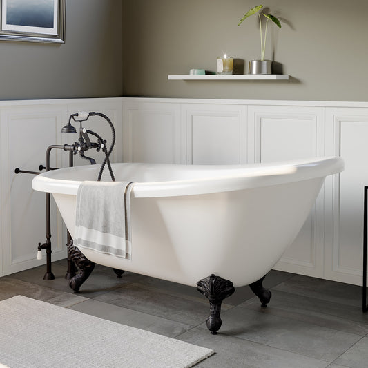 Acrylic Clawfoot Slipper Soaking Tub with Continuous Rim and Polished Oil Rubbed Bronze Plumbing Package