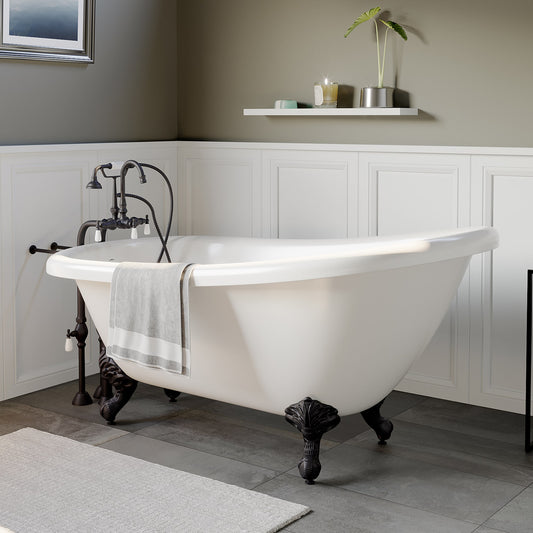 Acrylic Clawfoot Slipper Soaking Tub with Continuous Rim and Polished Oil Rubbed Bronze Plumbing Package