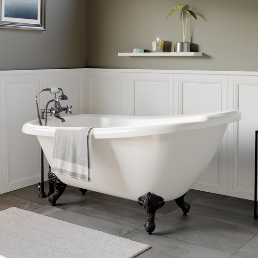 Acrylic Clawfoot Slipper Soaking Tub with and Oil Rubbed Bronze Plumbing Package