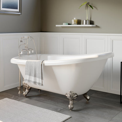 Acrylic Clawfoot Slipper Soaking Tub with and Brushed Nickel Plumbing Package
