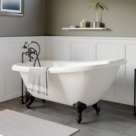 Clawfoot Acrylic  Slipper Soaking Tub with Faucet Drillings and Oil Rubbed Bronze Feet