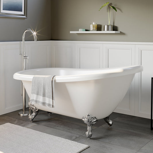 Clawfoot Acrylic  Slipper Soaking Tub with Continuous Rim and Polished Chrome Feet