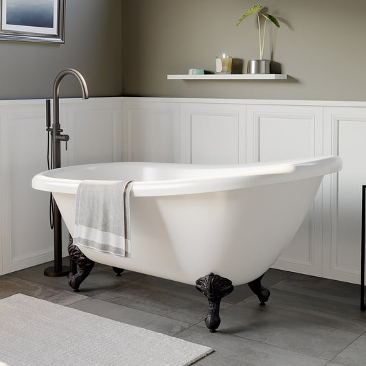 Clawfoot Acrylic  Slipper Soaking Tub with Continuous Rim and Oil Rubbed Bronze Feet