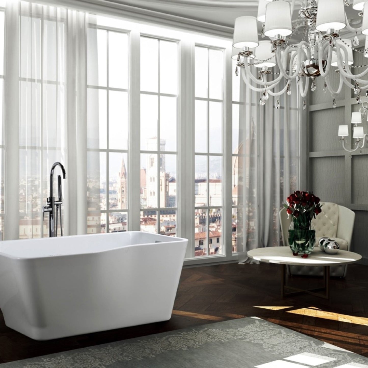Florence 59" Freestanding Bathtub in Glossy White