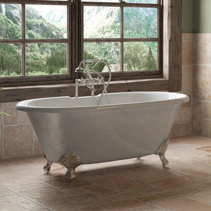 Cast Iron Double Ended Clawfoot Tub 60" X 30" with 7" Deck Mount Faucet Drillings and Brushed Nickel Feet