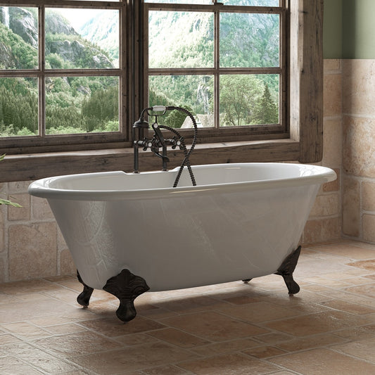 Cast Iron Double Ended Clawfoot Tub 60" X 30" with 7" Deck Mount Faucet Drillings and Oil Rubbed Bronze Feet