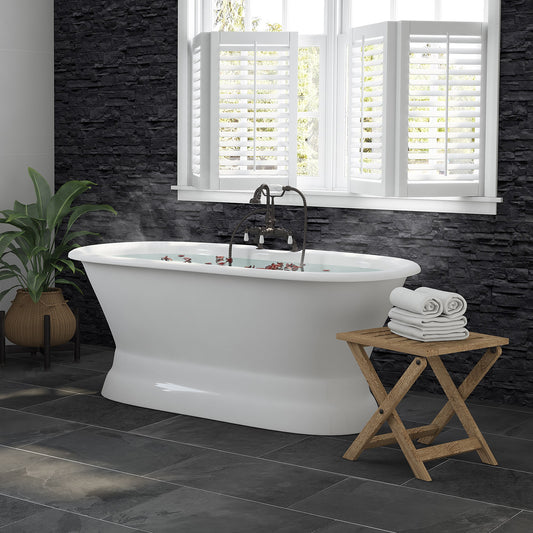 Cast Iron Double Ended Pedestal Tub 60" X 30" with 7" Deck Mount Faucet Drillings and English Telephone Style Faucet Complete Oil Rubbed Bronze Plumbing Package