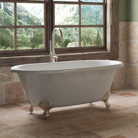 Cast Iron Double Ended Clawfoot Tub 60" X 30" with No Faucet Drillings and Brushed Nickel Feet