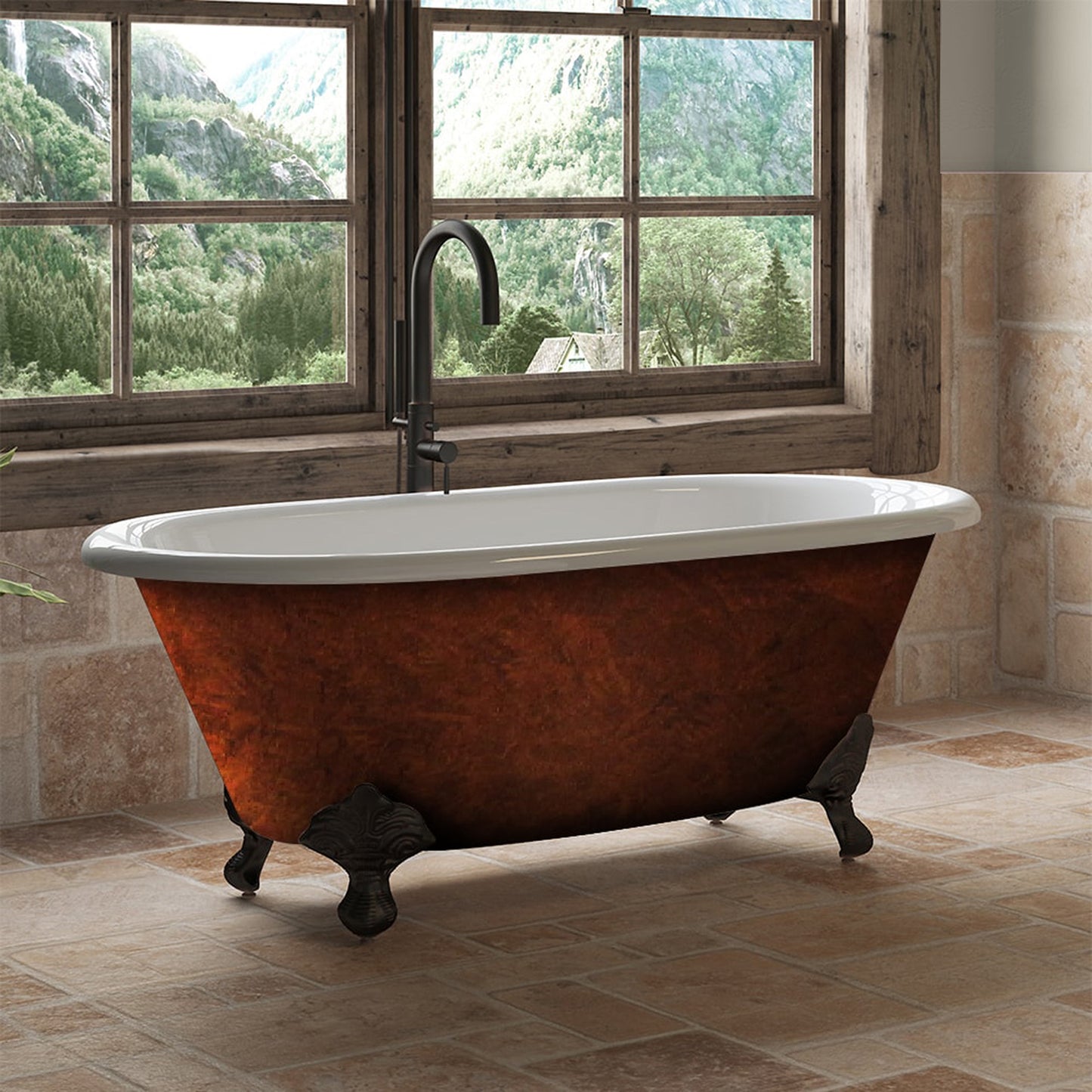 Cast Iron Clawfoot Bathtub 70”x30" Faux Copper Bronze Finish on Exterior with No Faucet Drillings and Oil Rubbed Bronze Feet