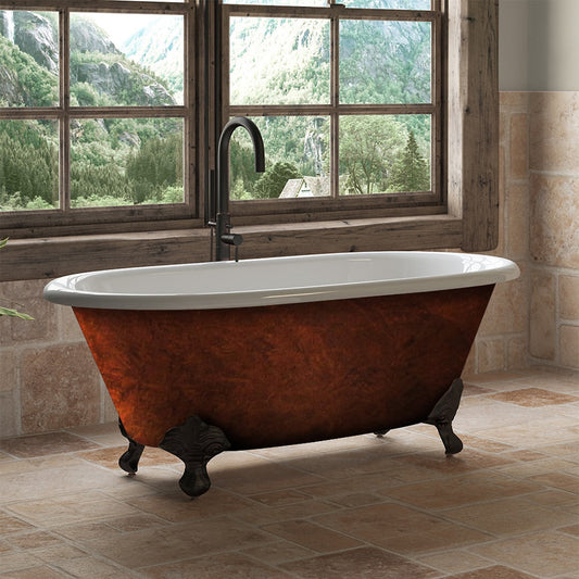 Cast Iron Clawfoot Bathtub 70”x30" Faux Copper Bronze Finish on Exterior with No Faucet Drillings and Oil Rubbed Bronze Feet
