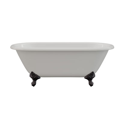 Cast Iron Double Ended Clawfoot Tub 60" X 30" with No Faucet Drillings and Oil Rubbed Bronze Feet