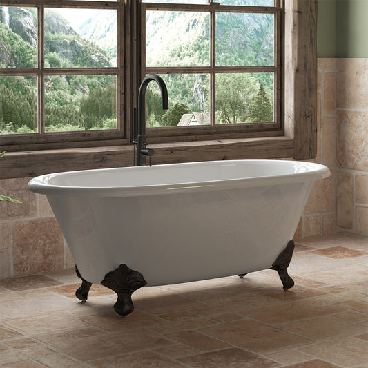 Cast Iron Double Ended Clawfoot Tub 60" X 30" with No Faucet Drillings and Oil Rubbed Bronze Feet