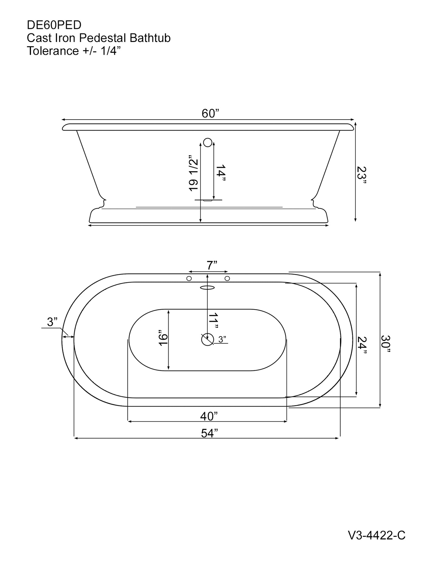 Cast Iron Double Ended Pedstal Tub 60" X 30" with 7" Deck Mount Faucet Drillings and British Telephone Style Faucet Complete Polished Chrome Plumbing Package With Six Inch Deck Mount Risers