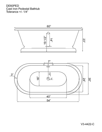 Cast Iron Double Ended Pedstal Tub 60" X 30" with 7" Deck Mount Faucet Drillings and British Telephone Style Faucet Complete Polished Chrome Plumbing Package With Six Inch Deck Mount Risers