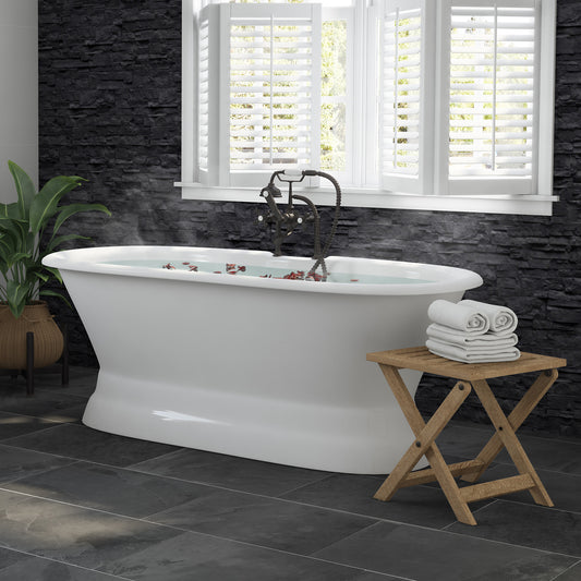 66 Inch Cast Iron Dual Ended Pedestal Bathtub with Deckmount faucet drillings Complete plumbing package in Oil Rubbed Bronze