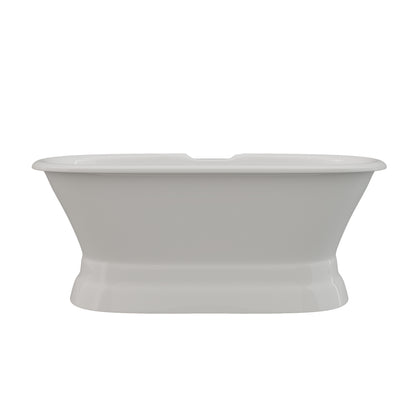 66 Inch Cast Iron Dual Ended Pedestal Bathtub with Deckmount faucet drillings Complete plumbing package in Brushed Nickel
