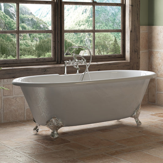 Cast Iron Double Ended Clawfoot Tub 67" X 30" with 7" Deck Mount Faucet Drillings and Complete Polished Chrome Plumbing Package With Six Inch Deck Mount Risers