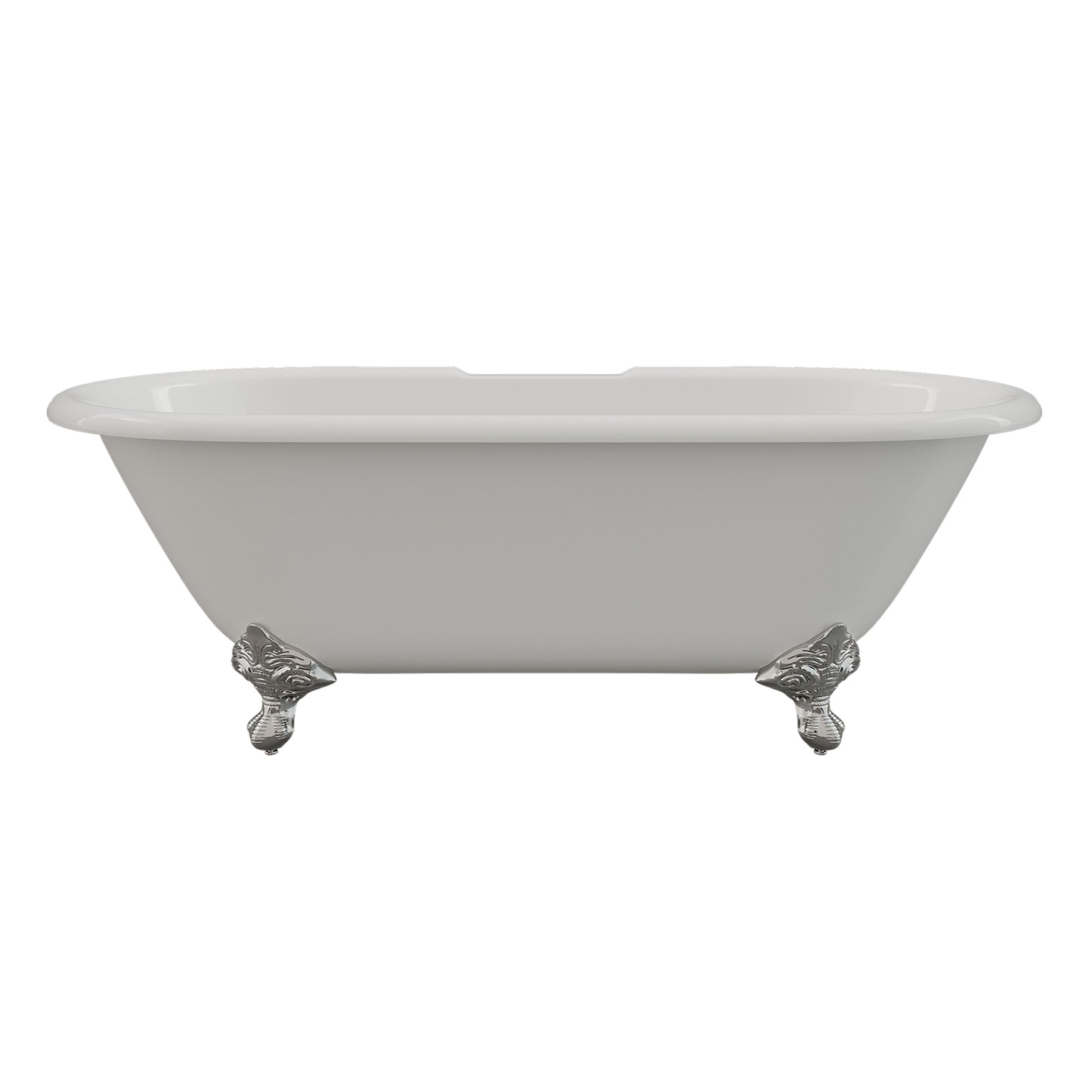 Cast Iron Double Ended Clawfoot Tub 67" X 30" with 7" Deck Mount Faucet Drillings and English Telephone Style Faucet Complete Polished Chrome Plumbing Package