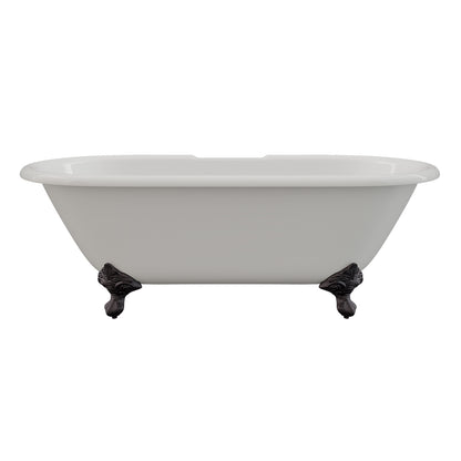 Cast Iron Double Ended Clawfoot Tub 67" X 30" with 7" Deck Mount Faucet Drillings and Oil Rubbed Bronze Feet