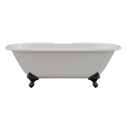 Cast Iron Double Ended Clawfoot Tub 67" X 30" with 7" Deck Mount Faucet Drillings and Oil Rubbed Bronze Feet