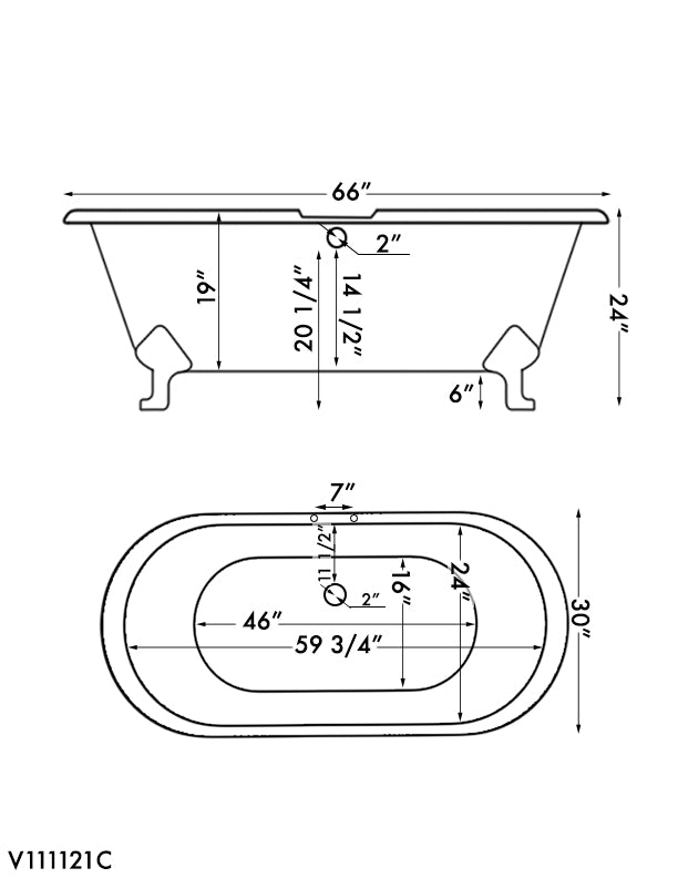Cast Iron Double Ended Clawfoot Tub 67" X 30" with 7" Deck Mount Faucet Drillings and English Telephone Style Faucet Complete Polished Chrome Plumbing Package