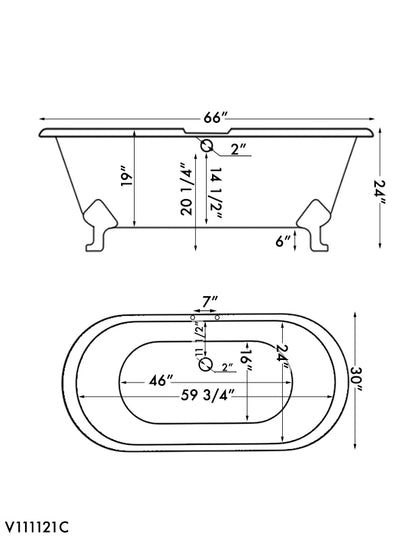 Cast Iron Double Ended Clawfoot Tub 67" X 30" with 7" Deck Mount Faucet Drillings and English Telephone Style Faucet Complete Polished Chrome Plumbing Package