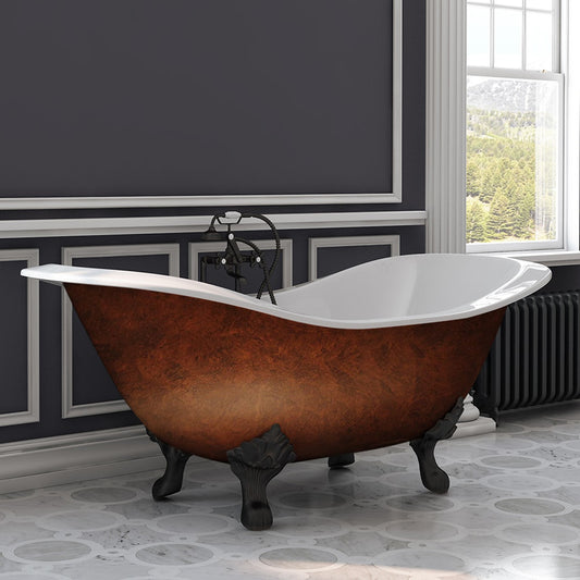 Cast Iron Double Ended Slipper Tub 71" X 30" with 7" Deck Mount Faucet Drillings and Oil Rubbed Bronze Feet
