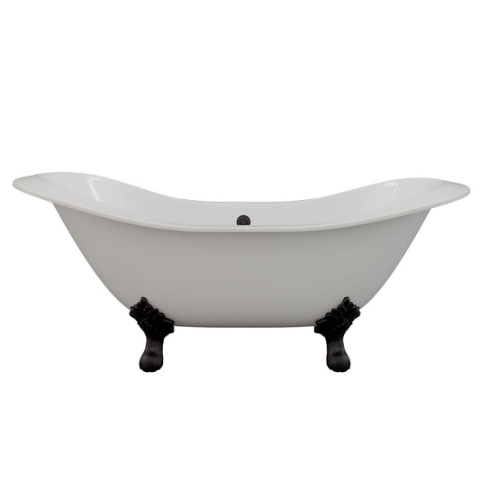 Cast Iron Double Ended Slipper Tub 71" X 30" with No Faucet Drillings and Oil Rubbed Bronze Feet