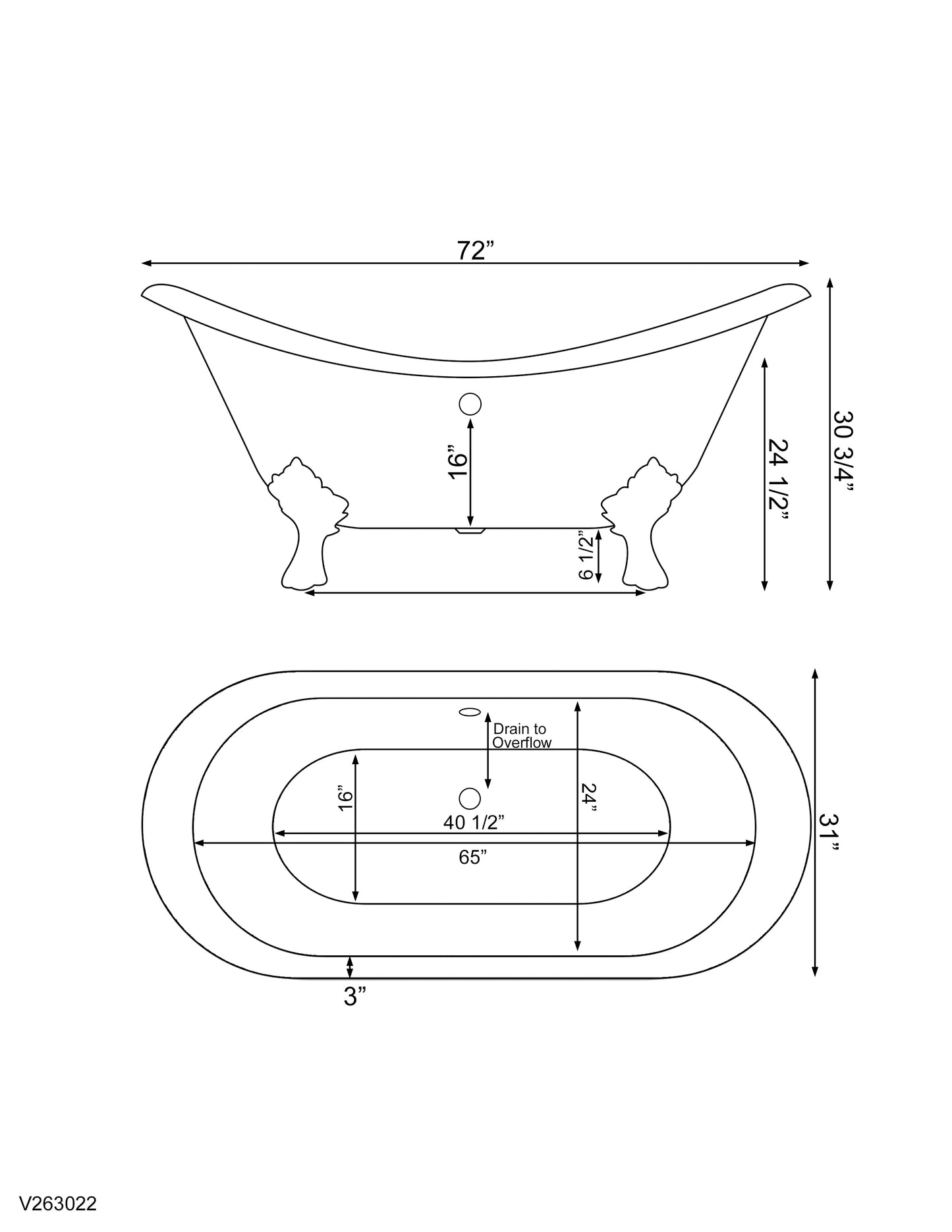 Cast Iron Double Ended Slipper Tub 71" X 30" with no Faucet Drillings and Complete Polished Chrome Modern Freestanding Tub Filler with Hand Held Shower Assembly Plumbing Package