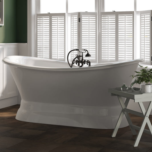 Cast Iron Double Ended Slipper Tub 71" X 30" with 7" Deck Mount Faucet Drillings and Complete Oil Rubbed Bronze Plumbing Package