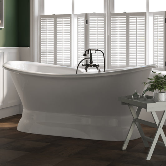 Cast Iron Double Ended Slipper Tub 71" X 30" with 7" Deck Mount Faucet Drillings and English Telephone Style Faucet Complete Oil Rubbed Bronze Plumbing Package