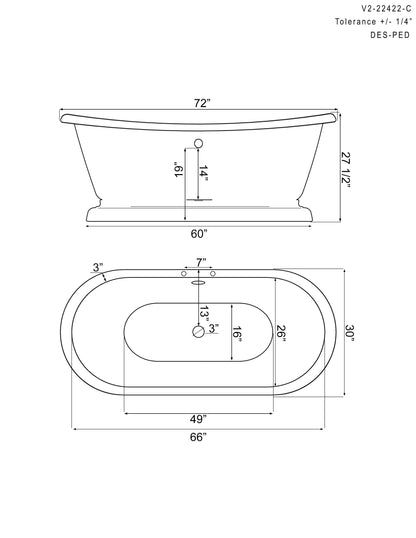 Cast Iron Double Ended Slipper Tub 71" X 30" with 7" Deck Mount Faucet Drillings and English Telephone Style Faucet Complete Oil Rubbed Bronze Plumbing Package