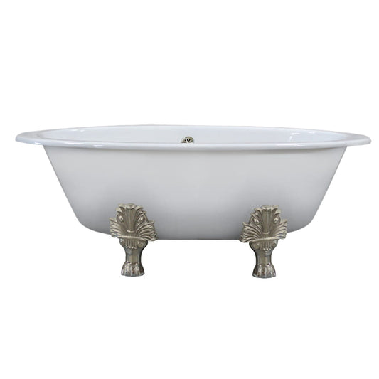 Extra Wide Cast Iron Clawfoot Tub, 65.5 x 35.5 No Faucet Holes and Brushed Nickel Feet