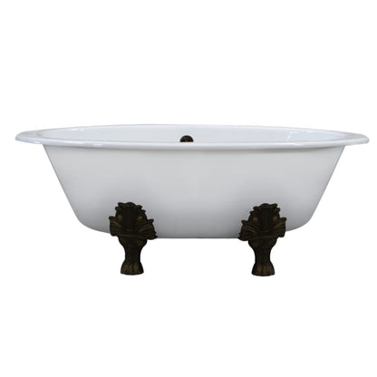 Extra Wide Cast Iron Clawfoot Tub, 65.5 x 35.5 No Faucet Holes and Oil Rubbed Bronze Feet