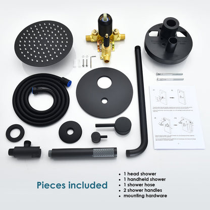 Herne Complete Shower System in Matte Black with Rough-In Valve with 8" Round Rain Shower Head