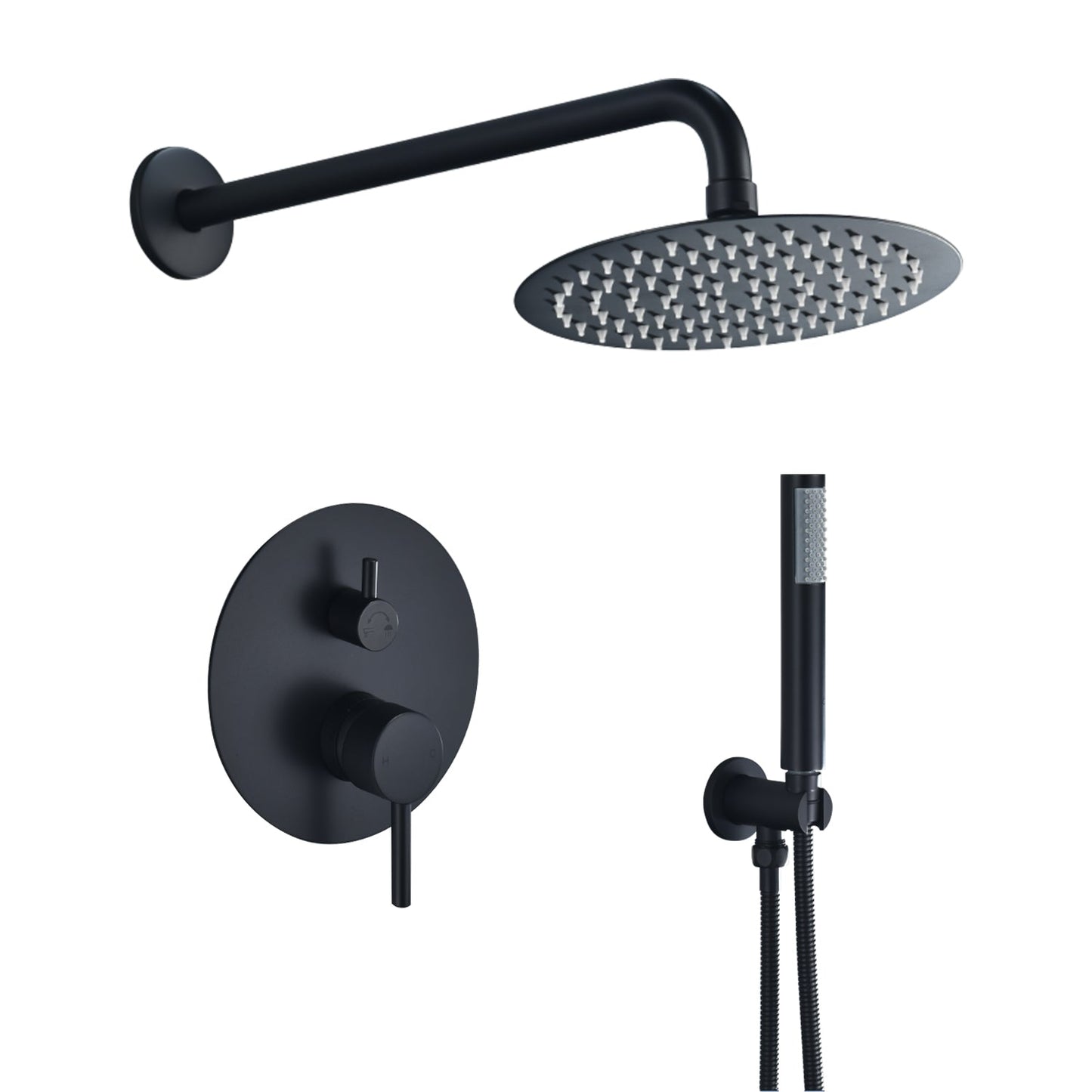 Herne Complete Shower System in Matte Black with Rough-In Valve with 8" Round Rain Shower Head