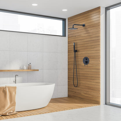 Herne Complete Shower System in Matte Black with Rough-In Valve with 8" Round Rain Shower Head