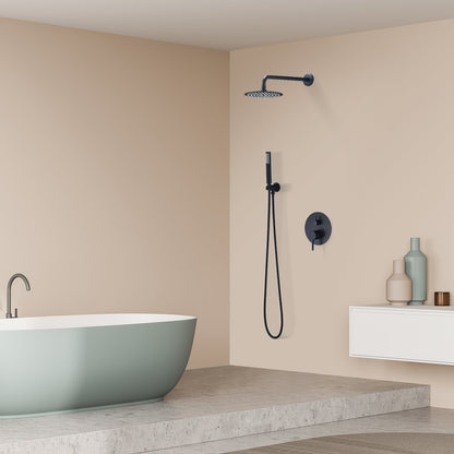 Herne Complete Shower System in Matte Black with Rough-In Valve with 8" Round Rain Shower Head
