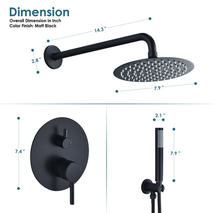 Herne Complete Shower System in Matte Black with Rough-In Valve with 8" Round Rain Shower Head