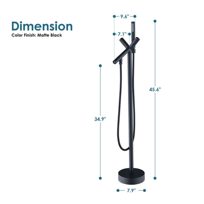 Brulon Double Knob Handle Freestanding Floor Mounted Tub Filler with Handshower in Matte Black