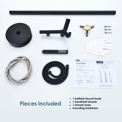 Brulon Double Knob Handle Freestanding Floor Mounted Tub Filler with Handshower in Matte Black