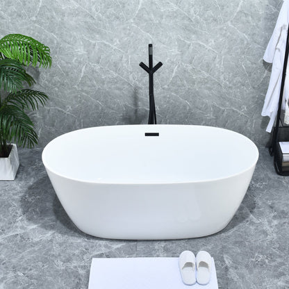 Brulon Double Knob Handle Freestanding Floor Mounted Tub Filler with Handshower in Matte Black