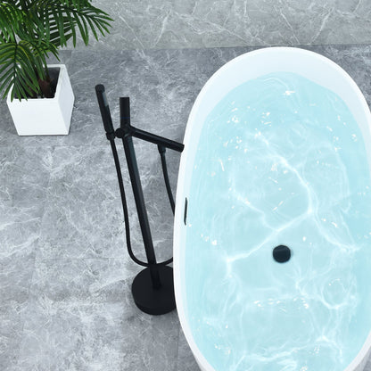 Brulon Double Knob Handle Freestanding Floor Mounted Tub Filler with Handshower in Matte Black