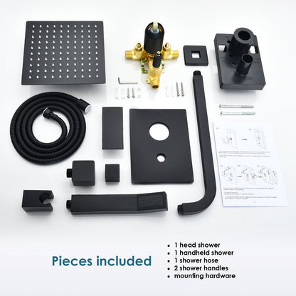 Raeren Complete Shower System in Matte Black with Rough-In Valve with 8" Square Rain Shower Head