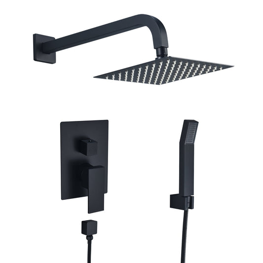 Raeren Complete Shower System in Matte Black with Rough-In Valve with 8" Square Rain Shower Head