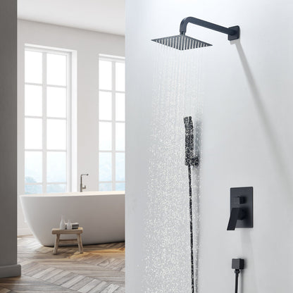 Raeren Complete Shower System in Matte Black with Rough-In Valve with 8" Square Rain Shower Head