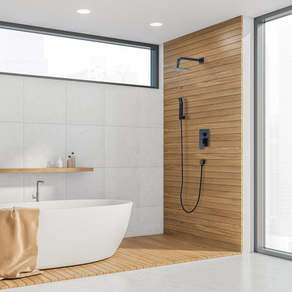 Raeren Complete Shower System in Matte Black with Rough-In Valve with 8" Square Rain Shower Head